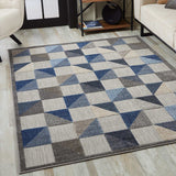 5' X 7' Blue And Gray Geometric Stain Resistant Indoor Outdoor Area Rug - Homeroots - Flyclothing LLC