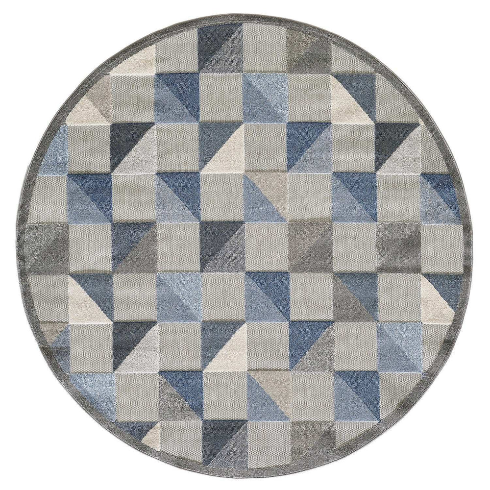 8' Round Blue And Gray Round Geometric Stain Resistant Indoor Outdoor Area Rug - Homeroots - Flyclothing LLC