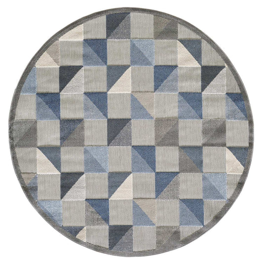 8' Round Blue And Gray Round Geometric Stain Resistant Indoor Outdoor Area Rug - Homeroots - Flyclothing LLC