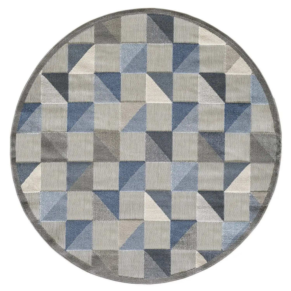 8' Round Blue And Gray Round Geometric Stain Resistant Indoor Outdoor Area Rug - Homeroots - Flyclothing LLC