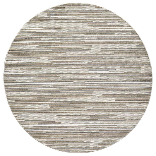 8' Round Gray Round Abstract Stain Resistant Indoor Outdoor Area Rug - Homeroots - Flyclothing LLC