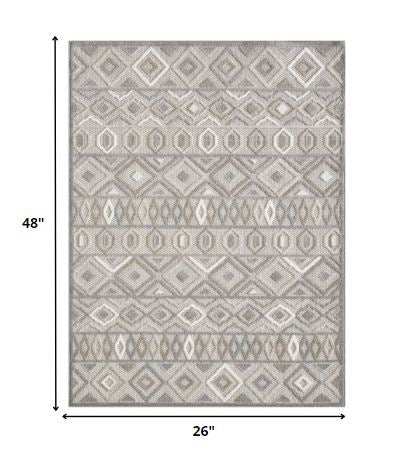 2' X 4' Gray And Ivory Southwestern Stain Resistant Indoor Outdoor Area Rug - Homeroots - Flyclothing LLC