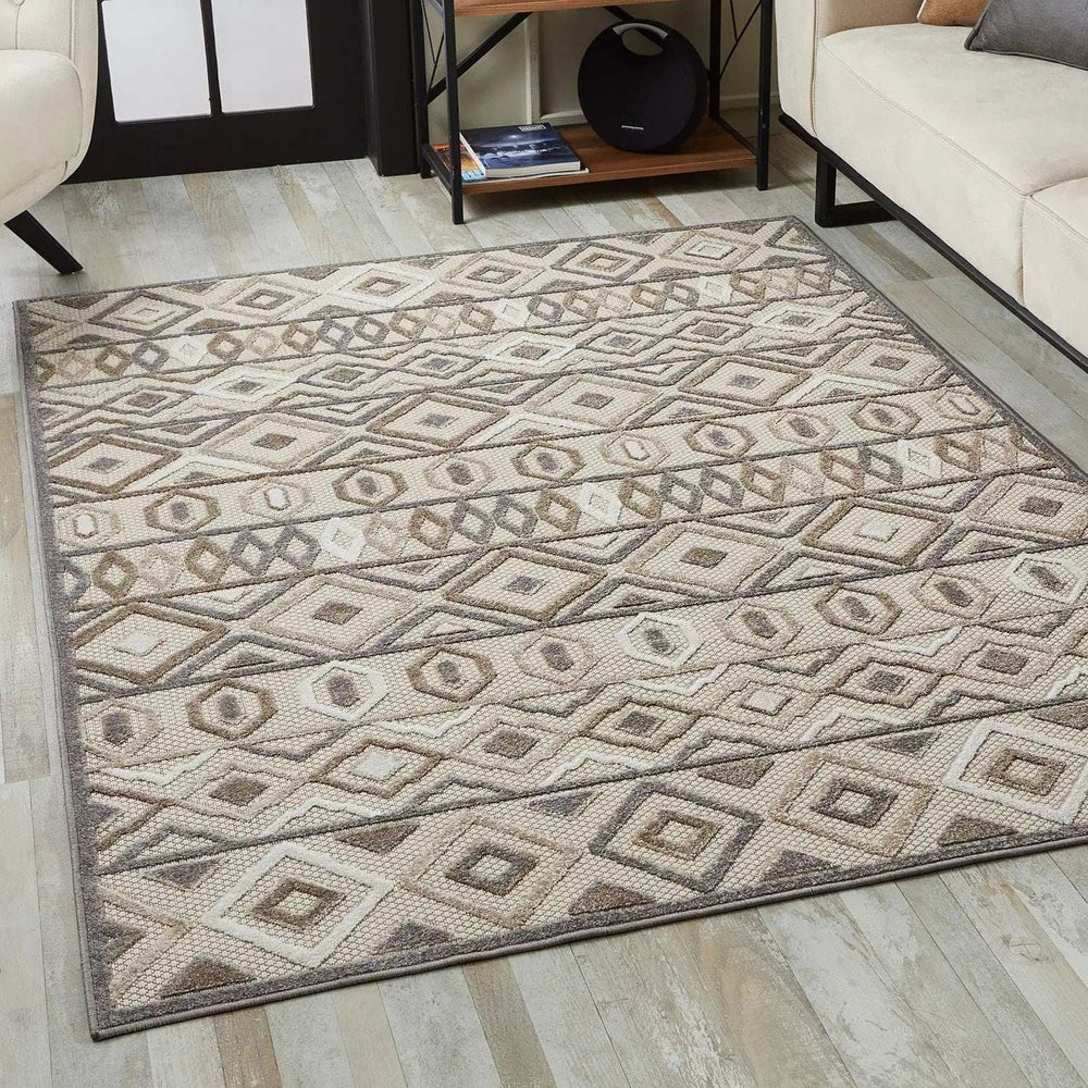 5' X 7' Gray And Ivory Southwestern Stain Resistant Indoor Outdoor Area Rug - Homeroots - Flyclothing LLC