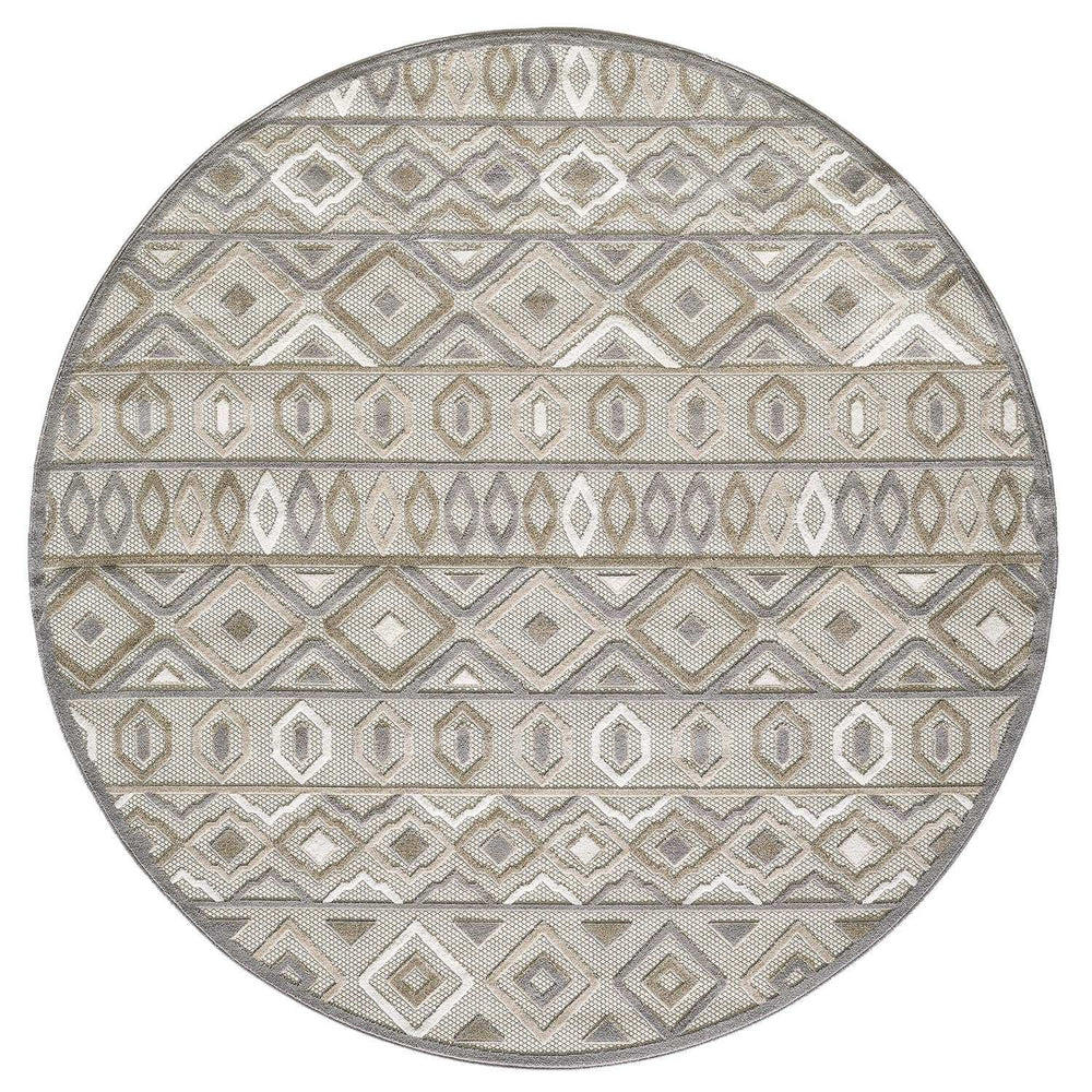 8' Round Gray And Ivory Round Southwestern Stain Resistant Indoor Outdoor Area Rug - Homeroots - Flyclothing LLC