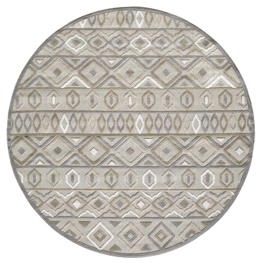 8' Round Gray And Ivory Round Southwestern Stain Resistant Indoor Outdoor Area Rug - Homeroots - Flyclothing LLC