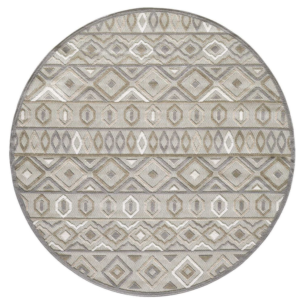 8' Round Gray And Ivory Round Southwestern Stain Resistant Indoor Outdoor Area Rug - Homeroots - Flyclothing LLC