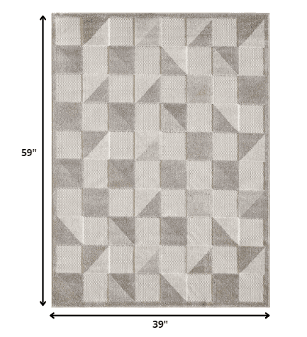 3' X 5' Gray Geometric Stain Resistant Indoor Outdoor Area Rug - Homeroots - Flyclothing LLC