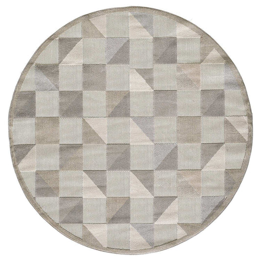 8' Round Gray Round Geometric Stain Resistant Indoor Outdoor Area Rug - Homeroots - Flyclothing LLC