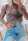 Turtleneck Leopard Long Sleeve Bodysuit - Trendsi - Flyclothing LLC