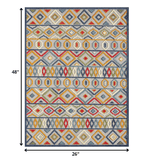 2' X 4' Ivory And Blue Southwestern Stain Resistant Indoor Outdoor Area Rug - Homeroots - Flyclothing LLC