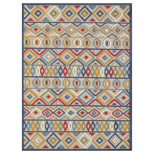 2' X 4' Ivory And Blue Southwestern Stain Resistant Indoor Outdoor Area Rug - Homeroots - Flyclothing LLC