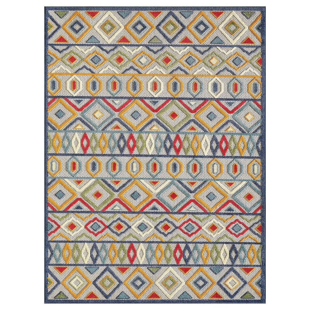 5' X 7' Ivory And Blue Southwestern Stain Resistant Indoor Outdoor Area Rug - Homeroots - Flyclothing LLC