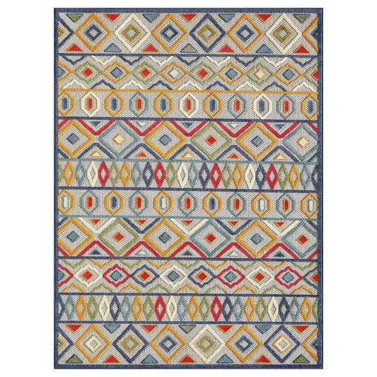5' X 7' Ivory And Blue Southwestern Stain Resistant Indoor Outdoor Area Rug - Homeroots - Flyclothing LLC