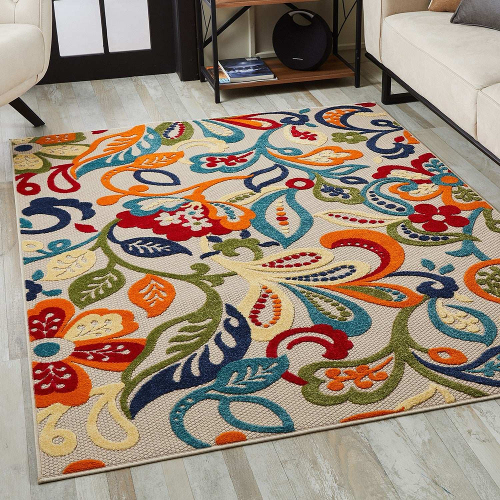 5’ X 7’ Multi Jacobean Floral Indoor Outdoor Area Rug - Homeroots - Flyclothing LLC