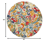 8' Round Ivory And Blue Round Floral Stain Resistant Indoor Outdoor Area Rug - Homeroots - Flyclothing LLC