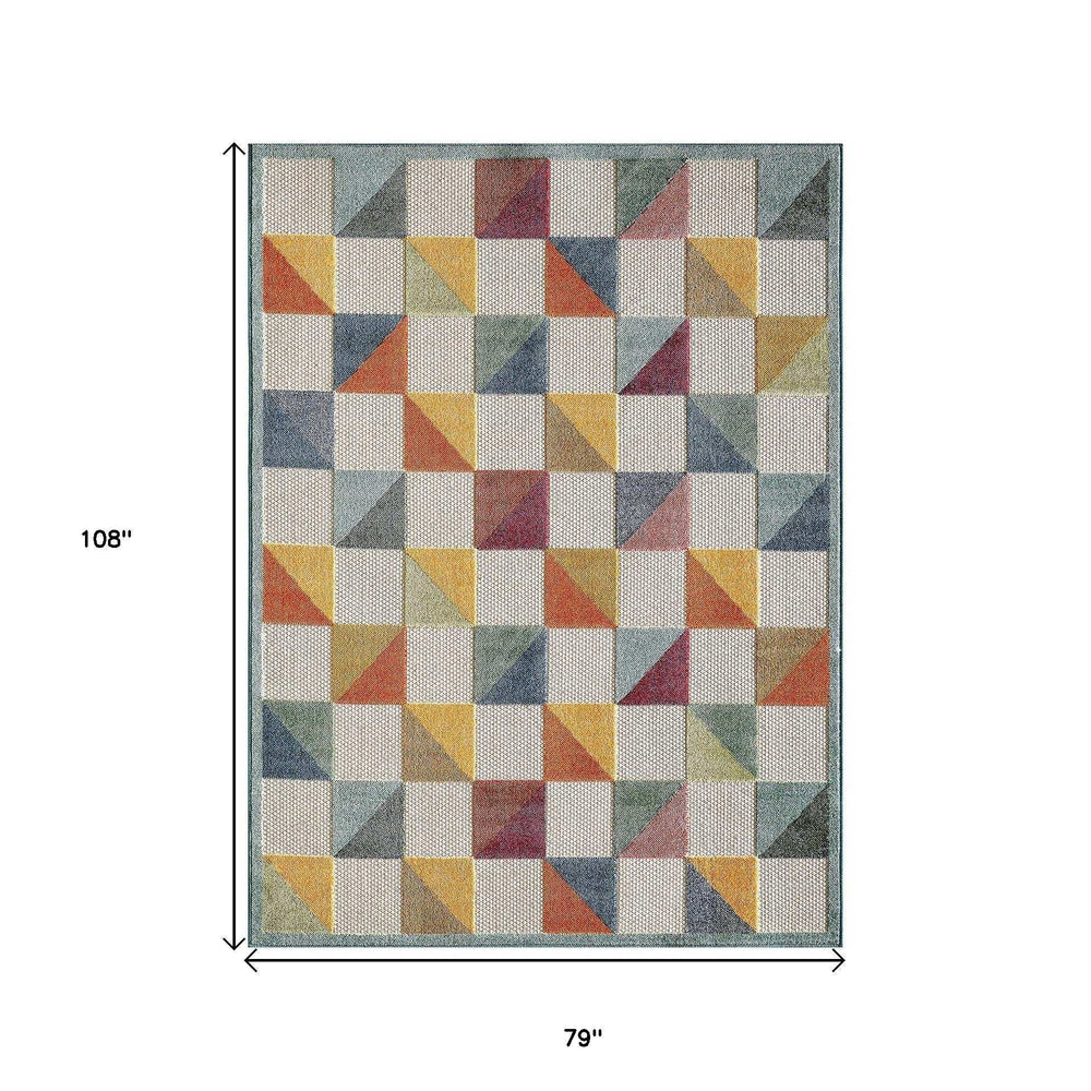 7' X 9' Ivory Geometric Stain Resistant Indoor Outdoor Area Rug - Homeroots - Flyclothing LLC