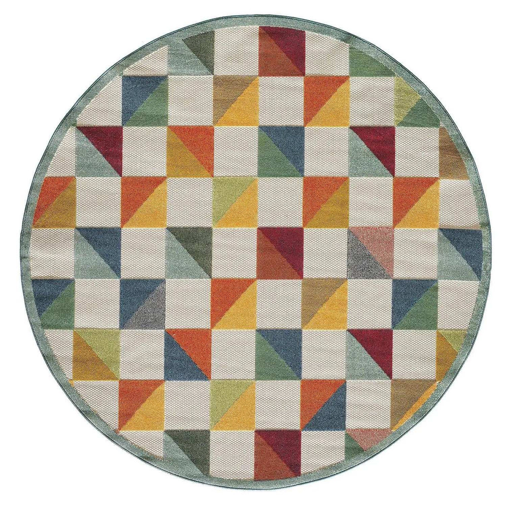 8' Round Orange And Ivory Round Geometric Stain Resistant Indoor Outdoor Area Rug - Homeroots - Flyclothing LLC