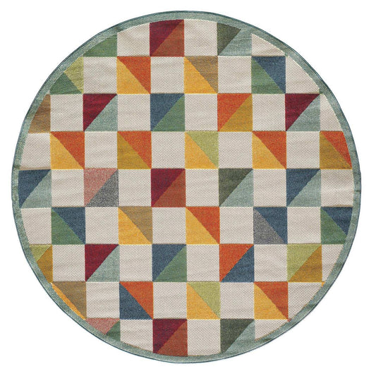8' Round Orange And Ivory Round Geometric Stain Resistant Indoor Outdoor Area Rug - Homeroots - Flyclothing LLC