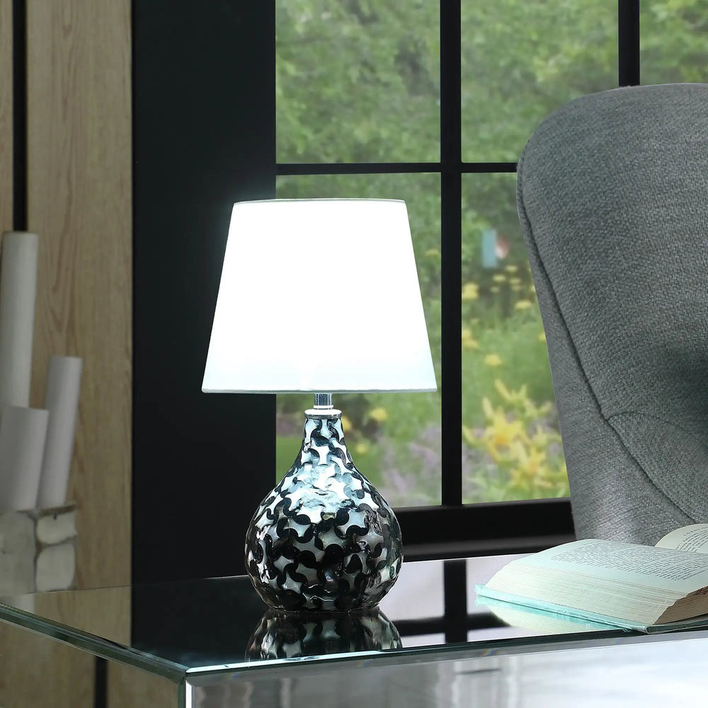 12" Black Table Lamp With White Globe Shade - Homeroots