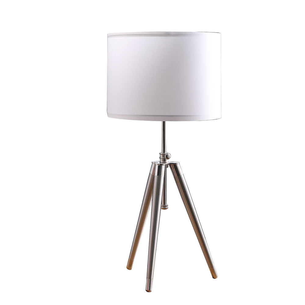 34" Silver Metal Adjustable Tripod Table Lamp With White Round Shade - Homeroots - Flyclothing LLC