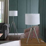34" Silver Metal Adjustable Tripod Table Lamp With White Round Shade - Homeroots - Flyclothing LLC
