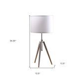 34" Silver Metal Adjustable Tripod Table Lamp With White Round Shade - Homeroots - Flyclothing LLC