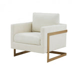 34" Cream And Gold Upholstered Arm Chair - Homeroots