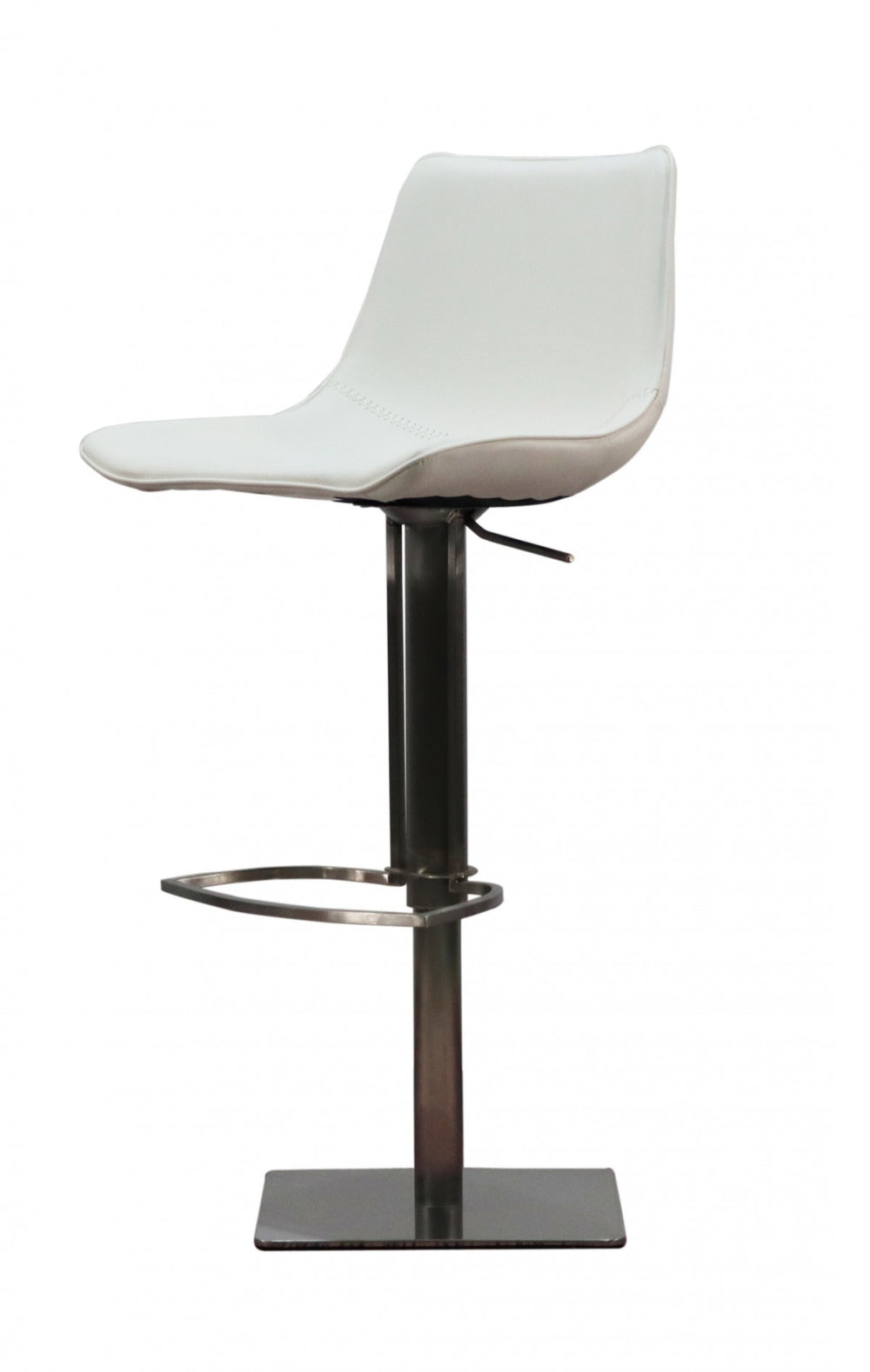 29" White And Silver Faux Leather And Stainless Steel Swivel Bar Height Bar Chair - Homeroots