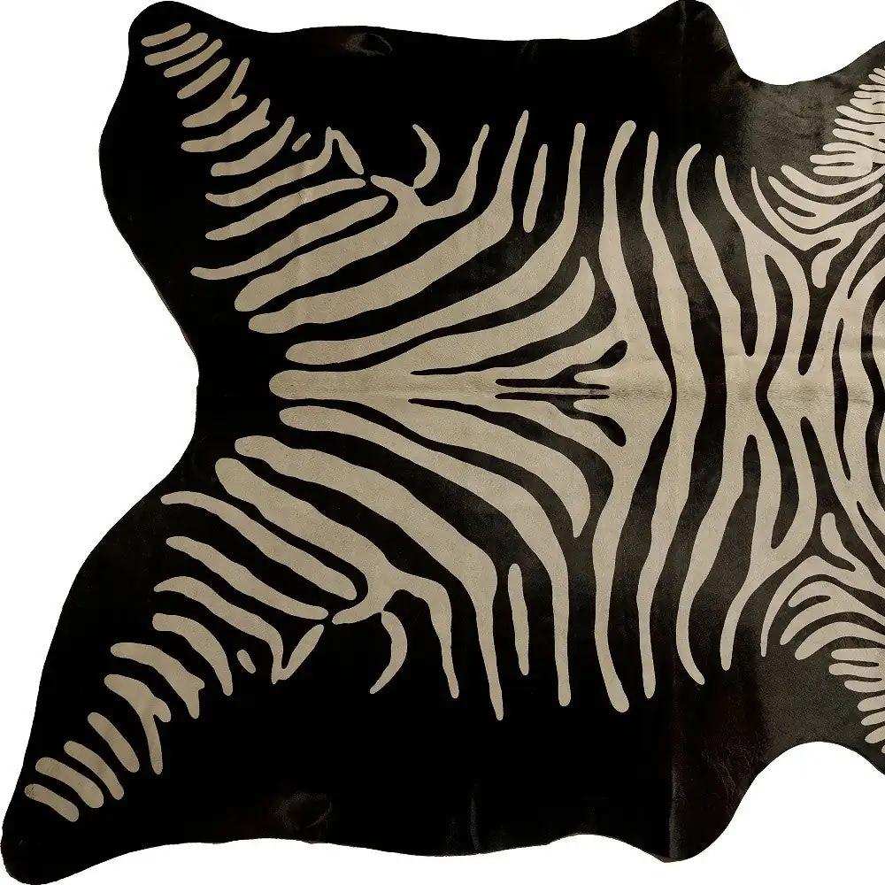 6' X 7' Off White And Black Zebra Print Genuine Cowhide Area Rug - Homeroots - Flyclothing LLC