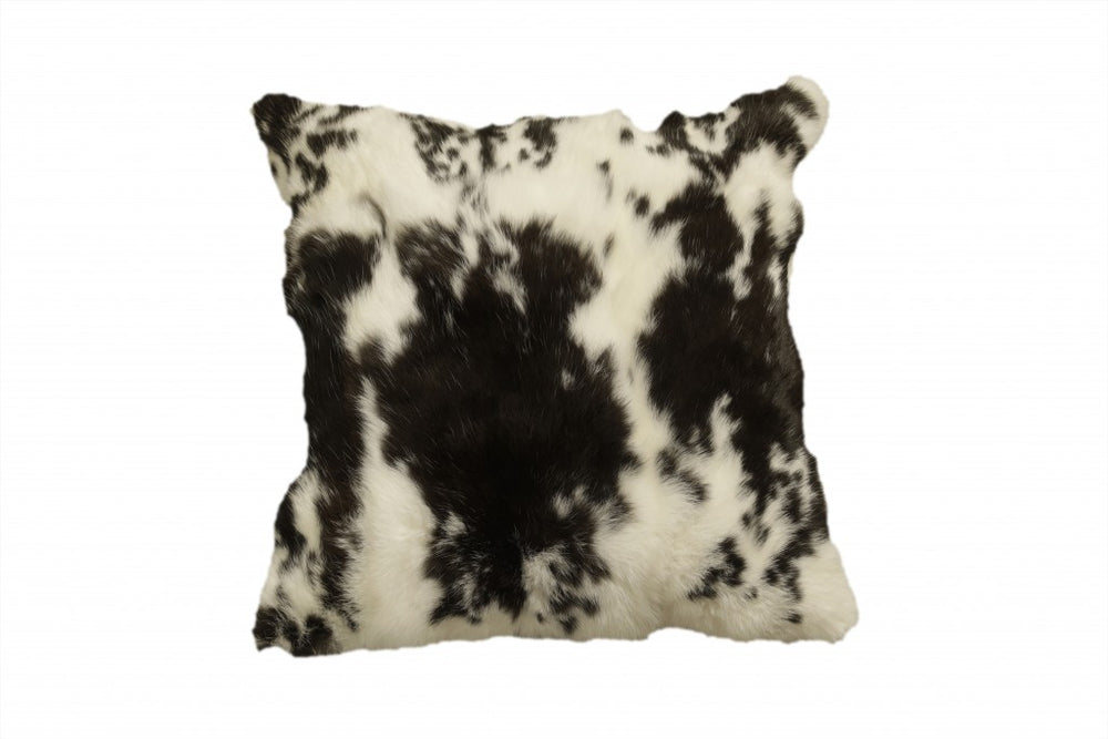 18" X 18" Black And White Rabbit Zippered Natural Fur Animal Print Throw Pillow - Homeroots - Flyclothing LLC