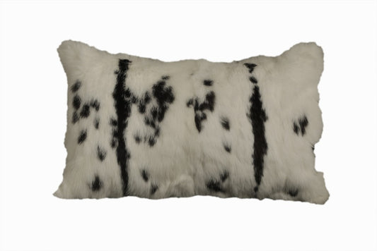 12" X 20" Black And White Rabbit Zippered Natural Fur Animal Print Throw Pillow - Homeroots