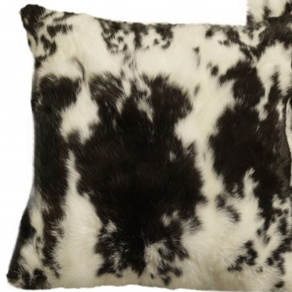 Set of Two 18" Black and White Rabbit Natural Fur Throw Pillow - Homeroots - Flyclothing LLC