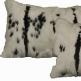 Set Of Two 12" X 20" Black And White Rabbit Zippered Natural Fur Animal Print Throw Pillows - Homeroots - Flyclothing LLC