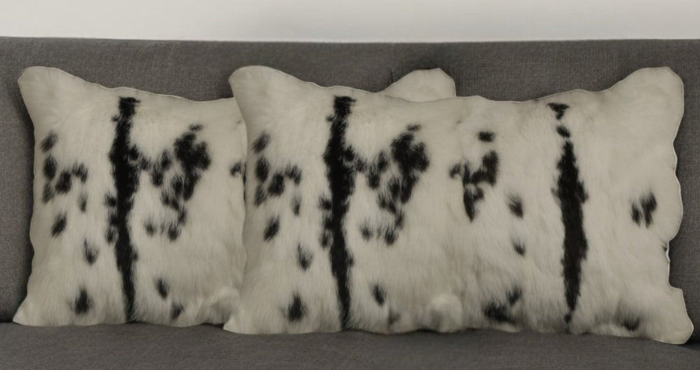 Set Of Two 12" X 20" Black And White Rabbit Zippered Natural Fur Animal Print Throw Pillows - Homeroots - Flyclothing LLC