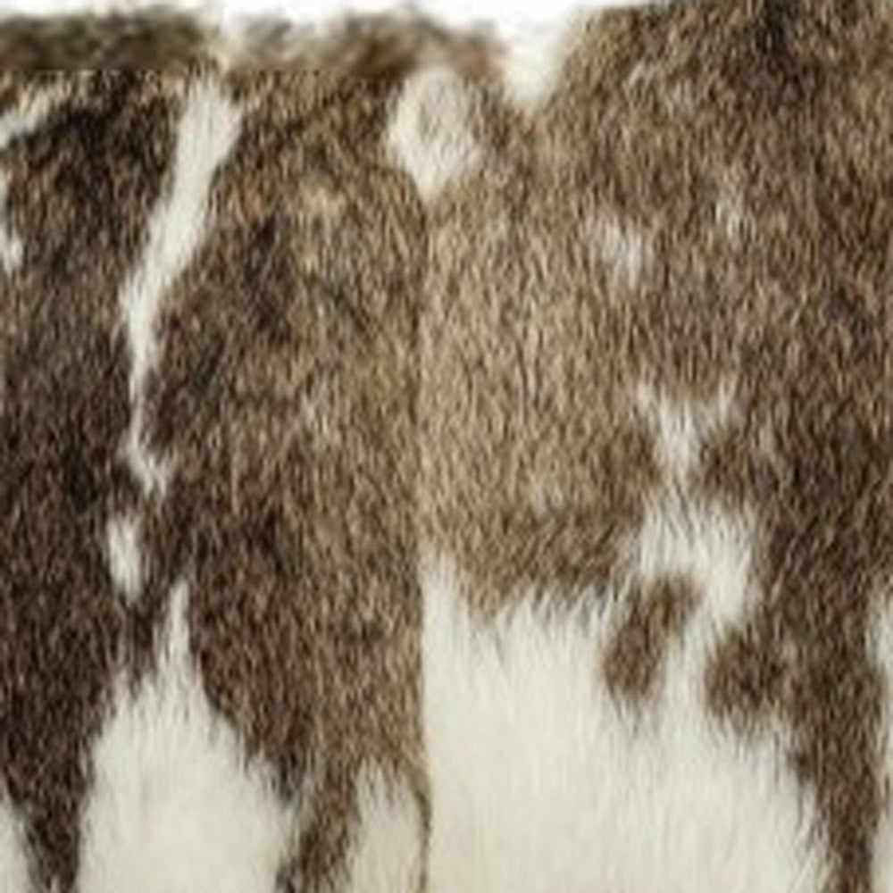 Set of Two 12" X 20" Brown and White Rabbit Natural Fur Throw Pillow - Homeroots - Flyclothing LLC