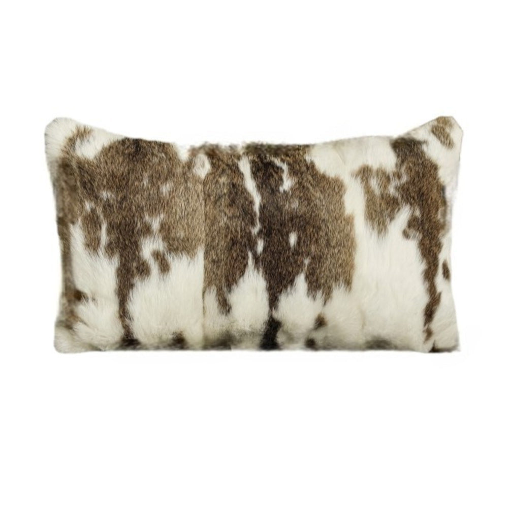 Set of Two 12" X 20" Brown and White Rabbit Natural Fur Throw Pillow - Homeroots - Flyclothing LLC