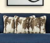 Set of Two 12" X 20" Brown and White Rabbit Natural Fur Throw Pillow - Homeroots - Flyclothing LLC