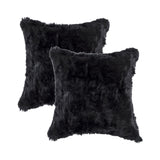 Set of Two 18" Black Rabbit Natural Fur Throw Pillow - Homeroots - Flyclothing LLC