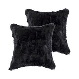 Set of Two 18" Black Rabbit Natural Fur Throw Pillow - Homeroots - Flyclothing LLC