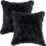 Set of Two 18" Black Rabbit Natural Fur Throw Pillow - Homeroots - Flyclothing LLC