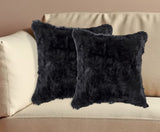 Set of Two 18" Black Rabbit Natural Fur Throw Pillow - Homeroots - Flyclothing LLC