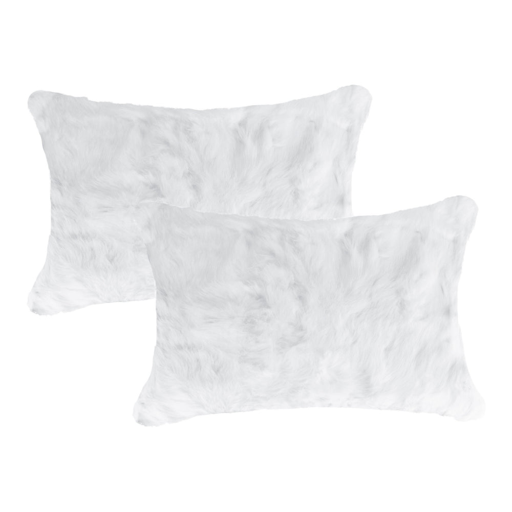 Set Of Two 12" X 20" White Rabbit Natural Fur Throw Pillows - Homeroots - Flyclothing LLC