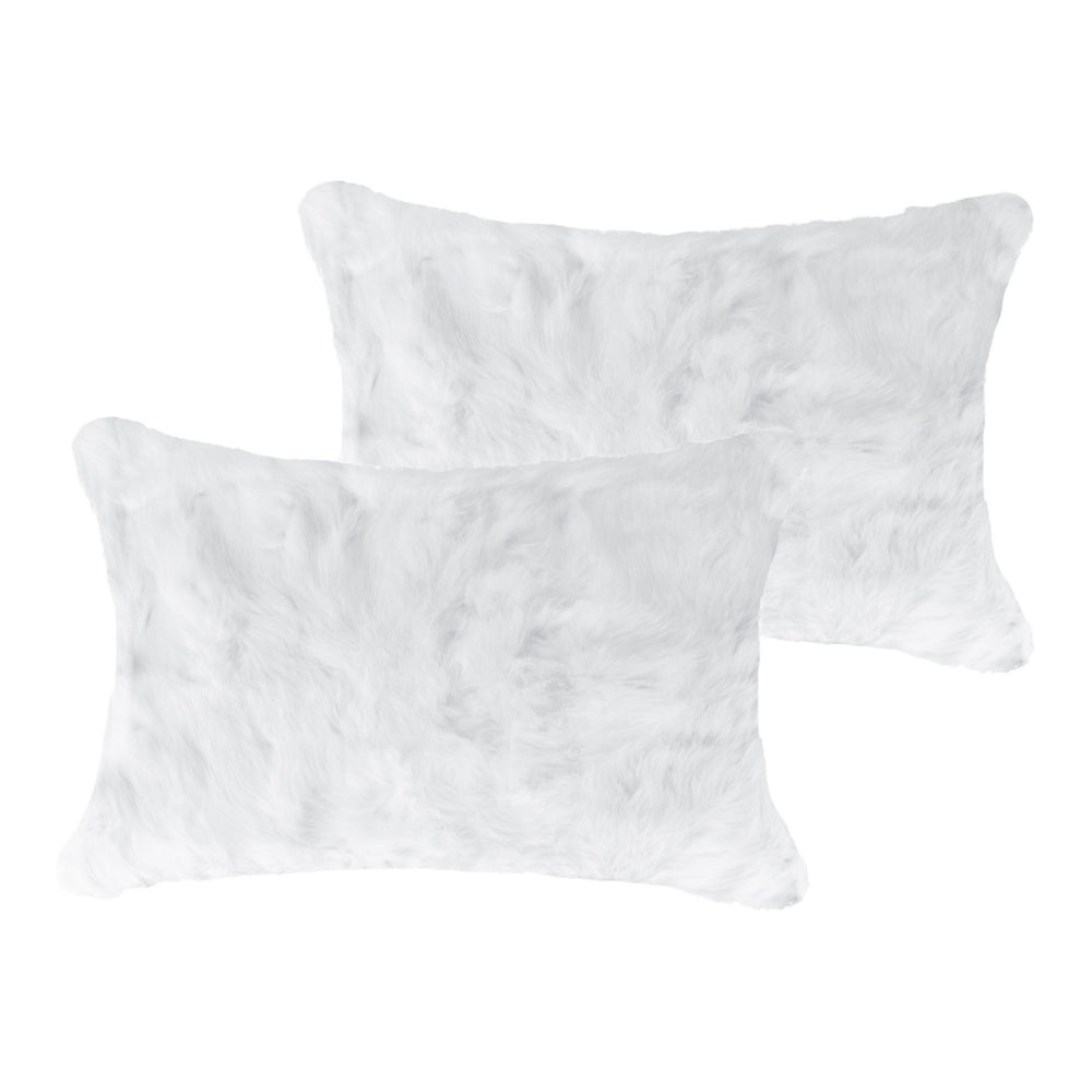 Set Of Two 12" X 20" White Rabbit Natural Fur Throw Pillows - Homeroots - Flyclothing LLC