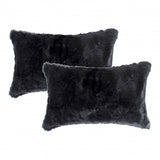 Set of Two 12" X 20" Black Rabbit Natural Fur Throw Pillow - Homeroots - Flyclothing LLC