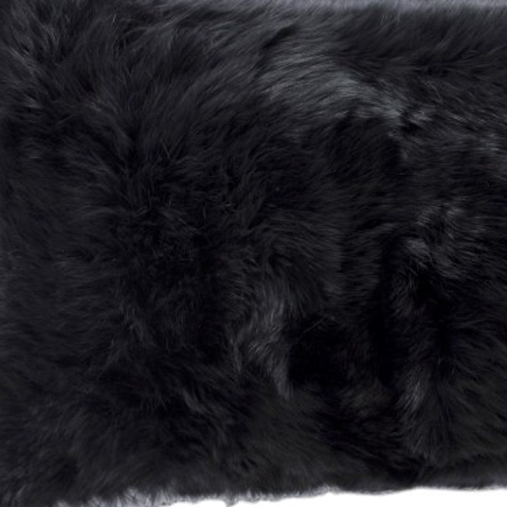 Set of Two 12" X 20" Black Rabbit Natural Fur Throw Pillow - Homeroots - Flyclothing LLC
