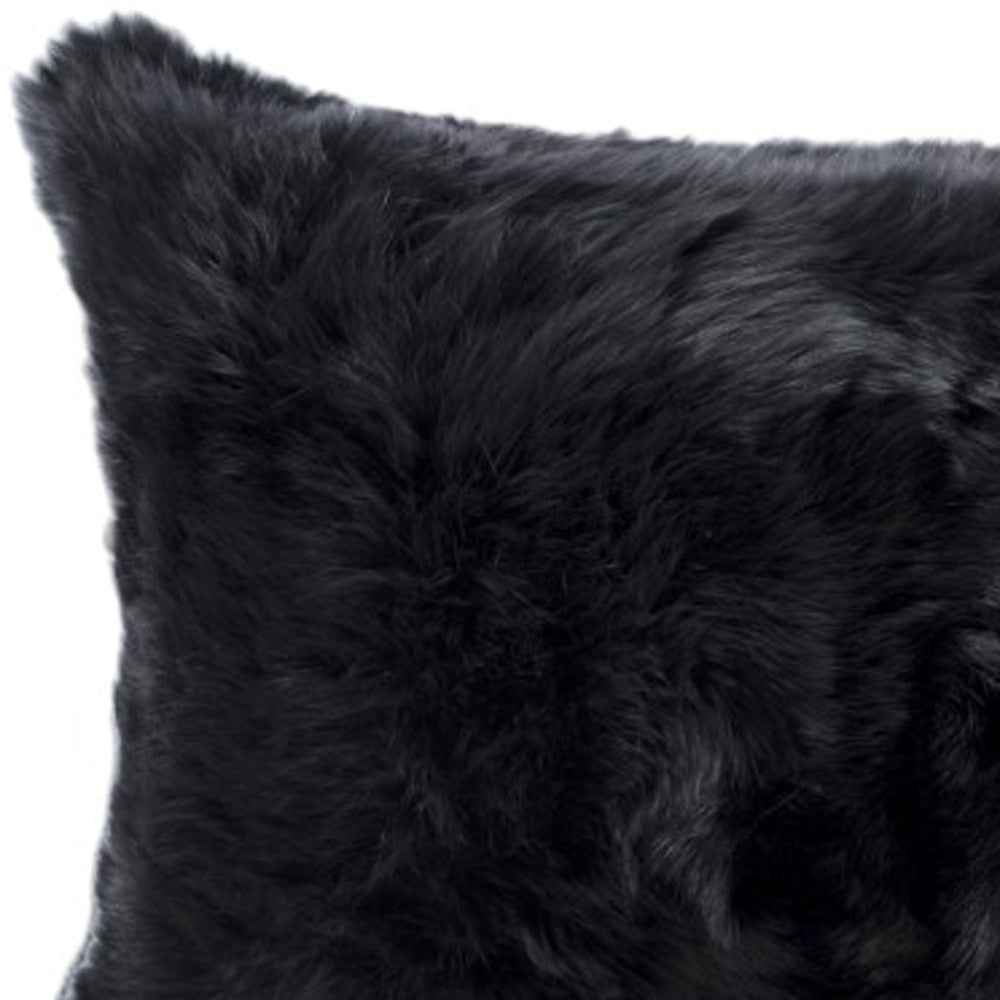 Set of Two 12" X 20" Black Rabbit Natural Fur Throw Pillow - Homeroots - Flyclothing LLC