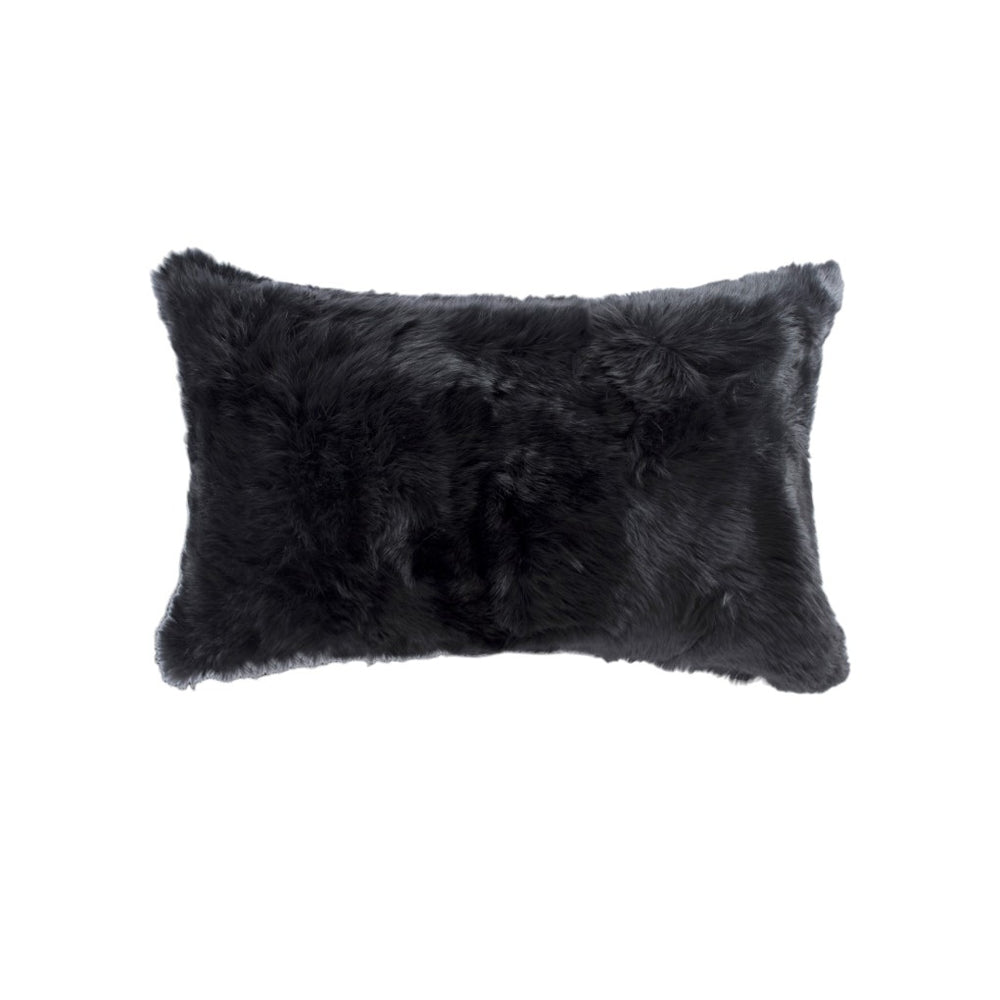 Set of Two 12" X 20" Black Rabbit Natural Fur Throw Pillow - Homeroots - Flyclothing LLC