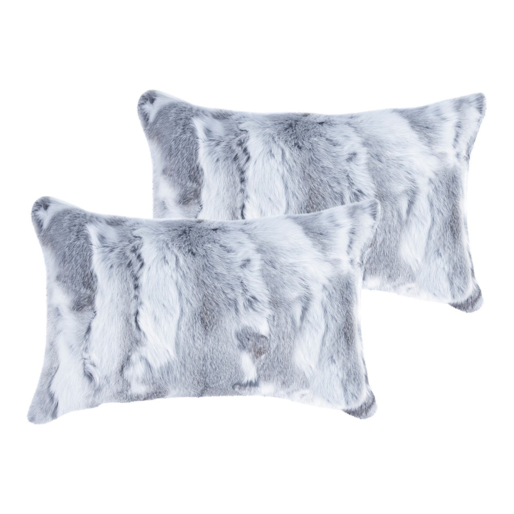Set of Two 12" X 20" Gray Rabbit Natural Fur Throw Pillow - Homeroots - Flyclothing LLC