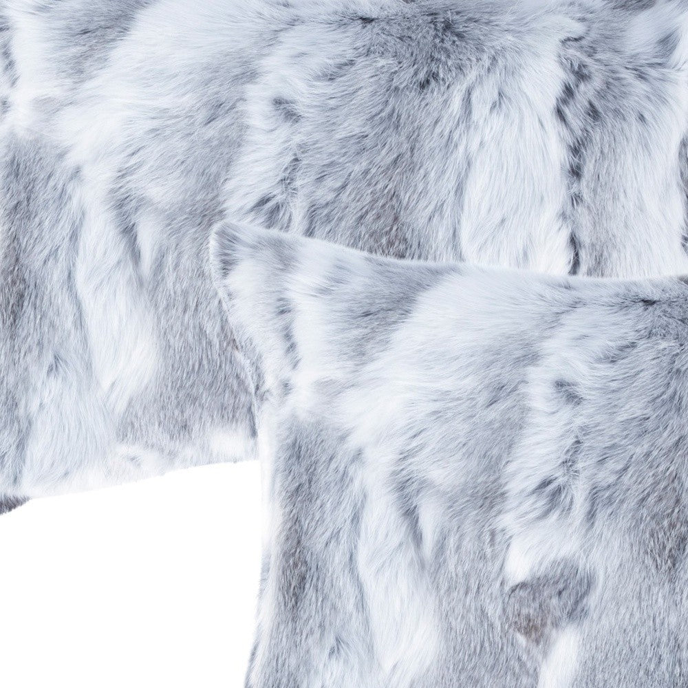 Set of Two 12" X 20" Gray Rabbit Natural Fur Throw Pillow - Homeroots - Flyclothing LLC