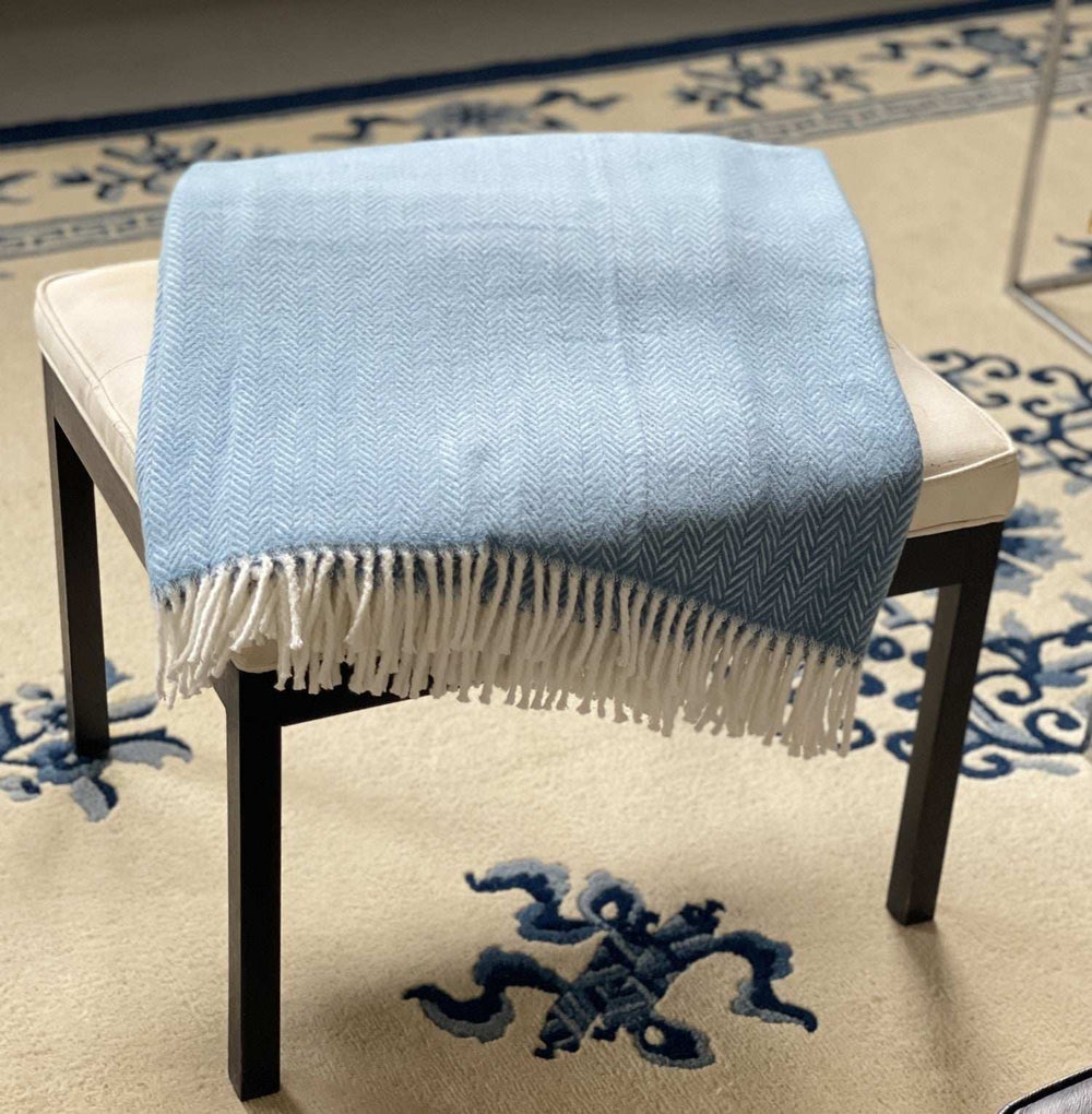 Aqua Blue and White Dreamy Soft Herringbone Throw Blanket - Homeroots - Flyclothing LLC